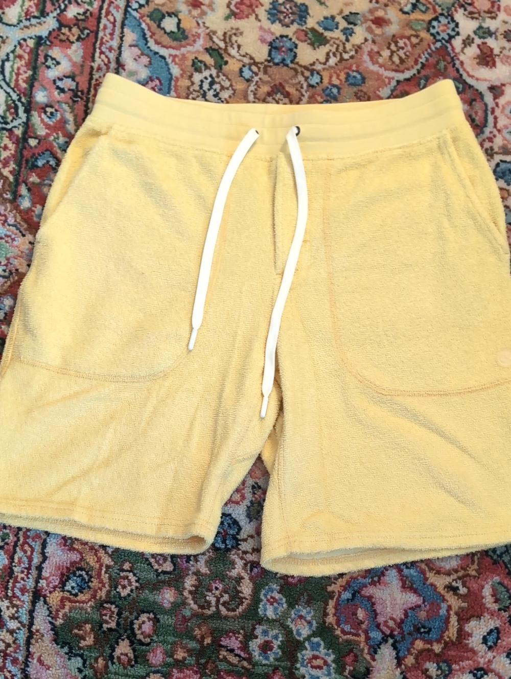 Outerknown Terry Drawstring High tide Shorts in Pale Yellow